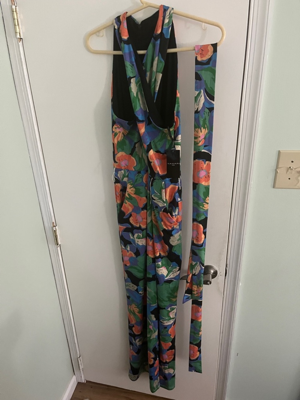 Tahari ASL Black Floral Wide-Leg Jumpsuit with Multicolor Print